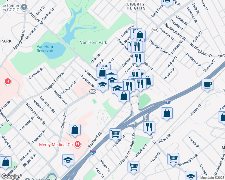 map of restaurants, bars, coffee shops, grocery stores, and more near 474 Armory Street in Springfield