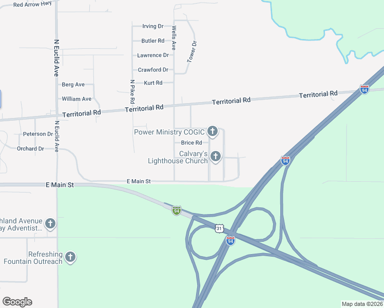 map of restaurants, bars, coffee shops, grocery stores, and more near 2542 Brice Road in Benton Harbor