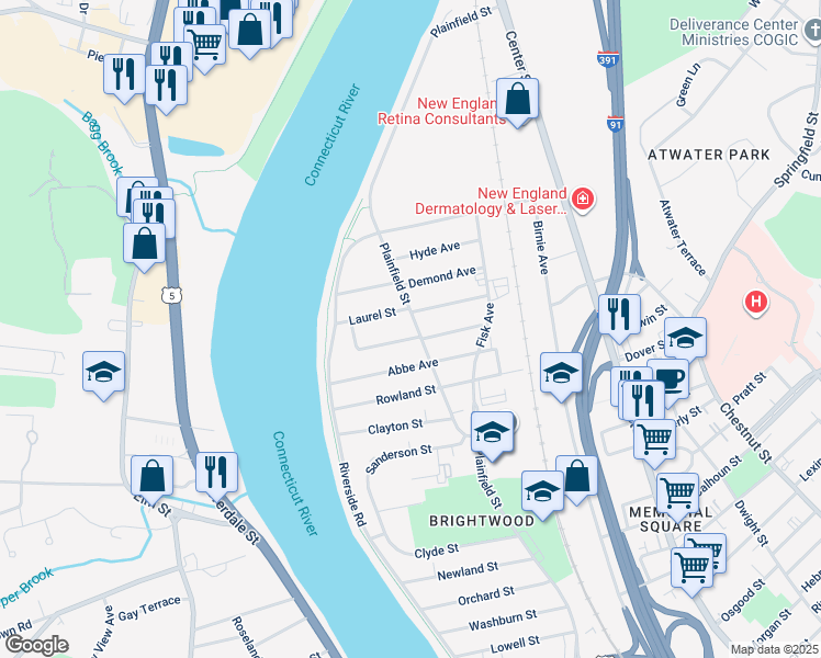 map of restaurants, bars, coffee shops, grocery stores, and more near in Springfield