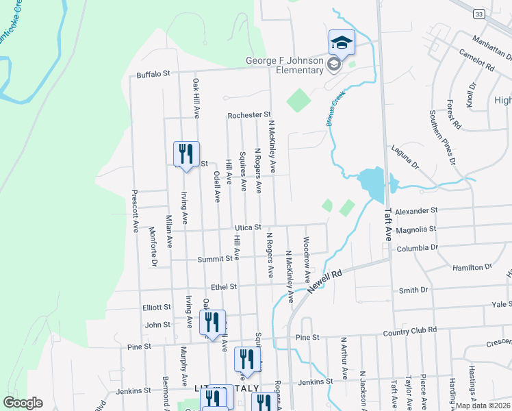 map of restaurants, bars, coffee shops, grocery stores, and more near 820 North Rogers Avenue in Endicott