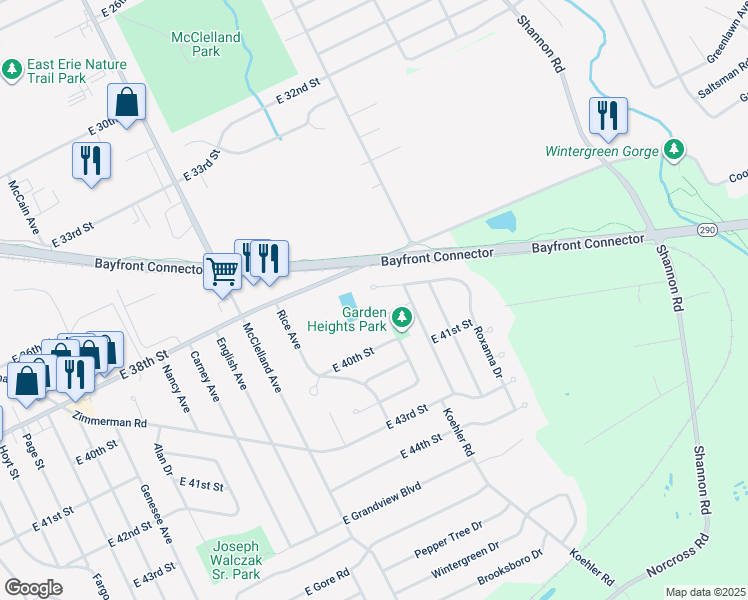 map of restaurants, bars, coffee shops, grocery stores, and more near 2523 Hope Drive in Erie