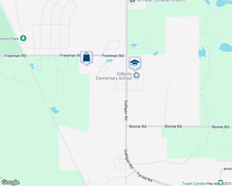 map of restaurants, bars, coffee shops, grocery stores, and more near 17N750 Galligan Road in Gilberts