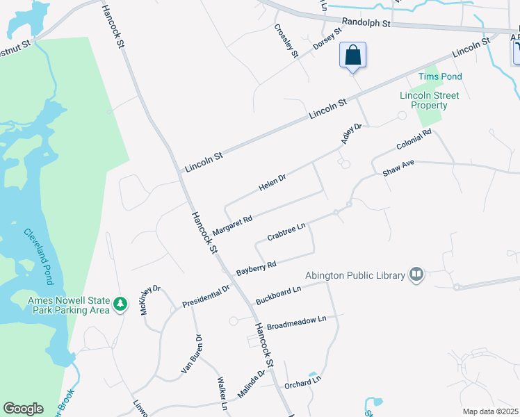 map of restaurants, bars, coffee shops, grocery stores, and more near 94 Margaret Road in Abington