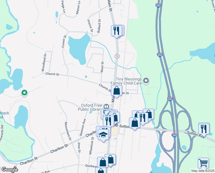 map of restaurants, bars, coffee shops, grocery stores, and more near 1 Elm Street in Oxford