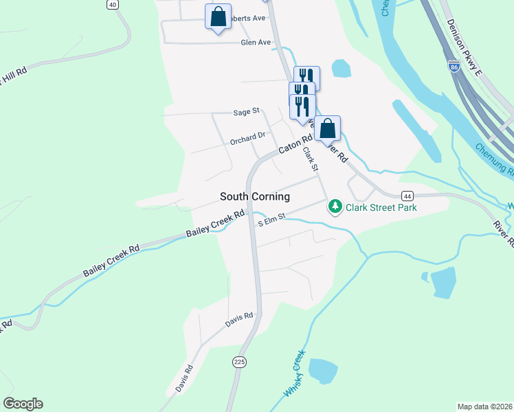 map of restaurants, bars, coffee shops, grocery stores, and more near in South Corning