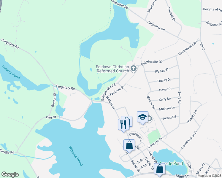 map of restaurants, bars, coffee shops, grocery stores, and more near 423 Goldthwaite Road in Northbridge