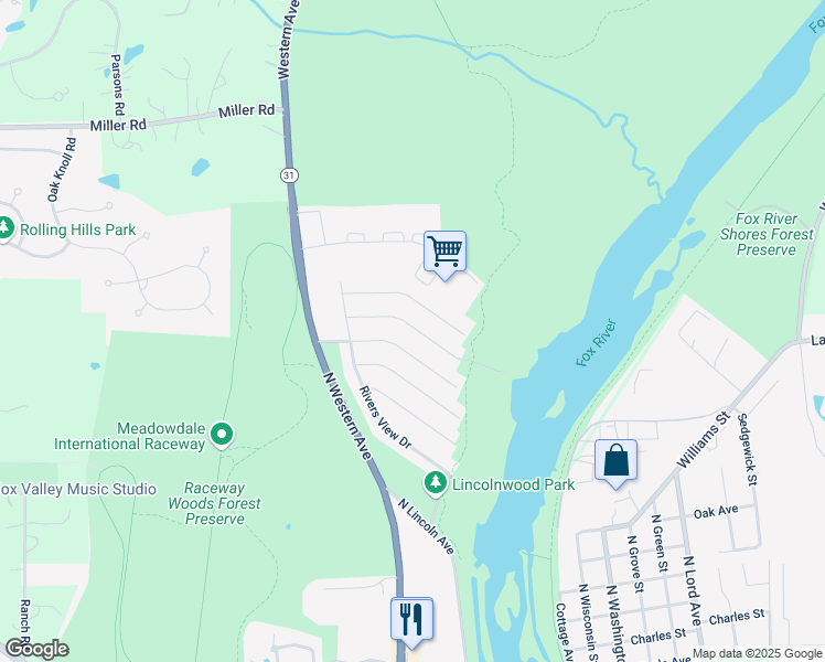 map of restaurants, bars, coffee shops, grocery stores, and more near 620 Westwind Drive in Carpentersville