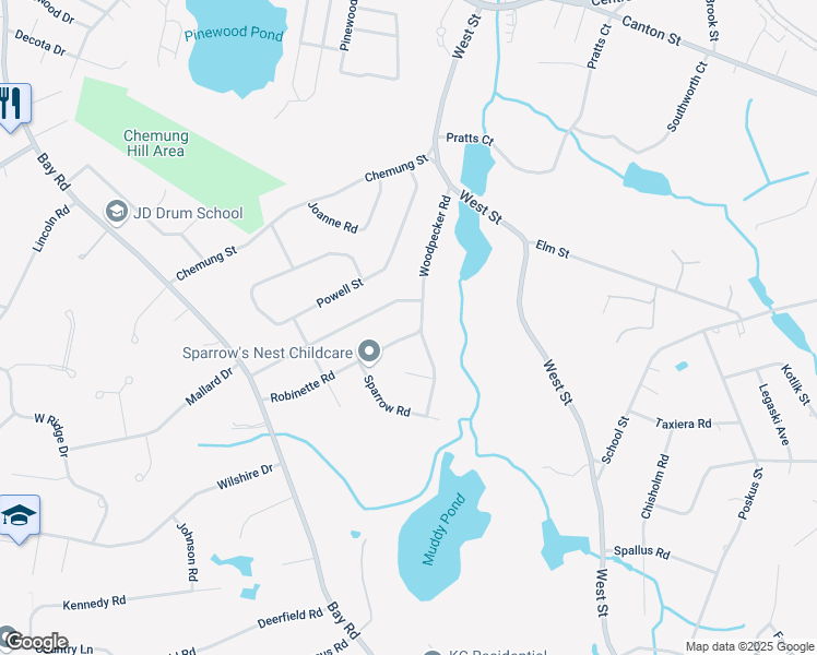 map of restaurants, bars, coffee shops, grocery stores, and more near 158 Robinette Road in Stoughton