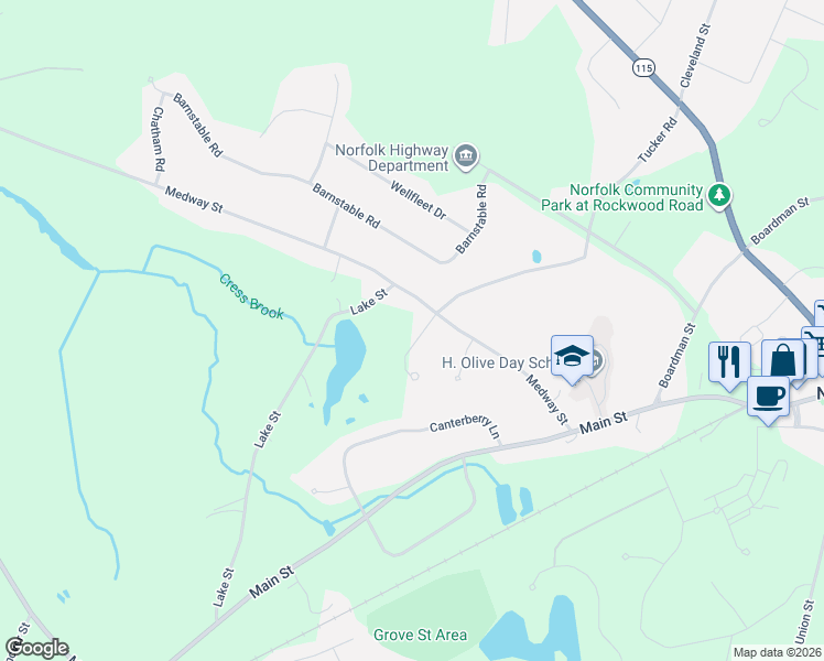 map of restaurants, bars, coffee shops, grocery stores, and more near 2 Norway Farms Drive in Norfolk