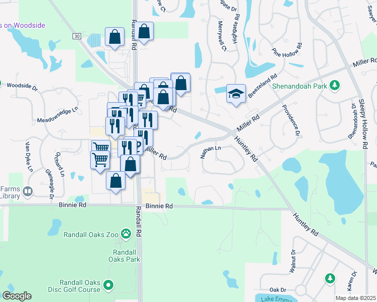 map of restaurants, bars, coffee shops, grocery stores, and more near 8003 Sierra Woods Lane in Carpentersville