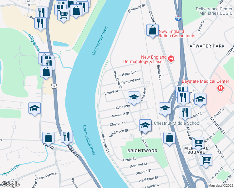 map of restaurants, bars, coffee shops, grocery stores, and more near in Springfield