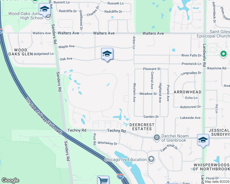 map of restaurants, bars, coffee shops, grocery stores, and more near 1671 Mission Hills Road in Northbrook