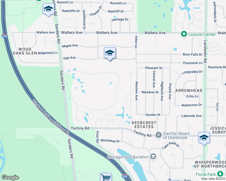 map of restaurants, bars, coffee shops, grocery stores, and more near 1740 Mission Hills Road in Northbrook