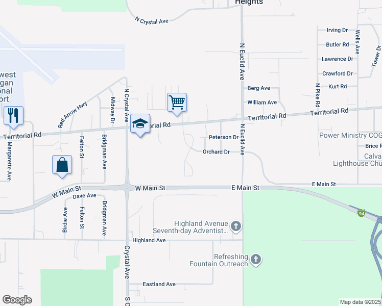 map of restaurants, bars, coffee shops, grocery stores, and more near 1914 Territorial Road in Benton Harbor