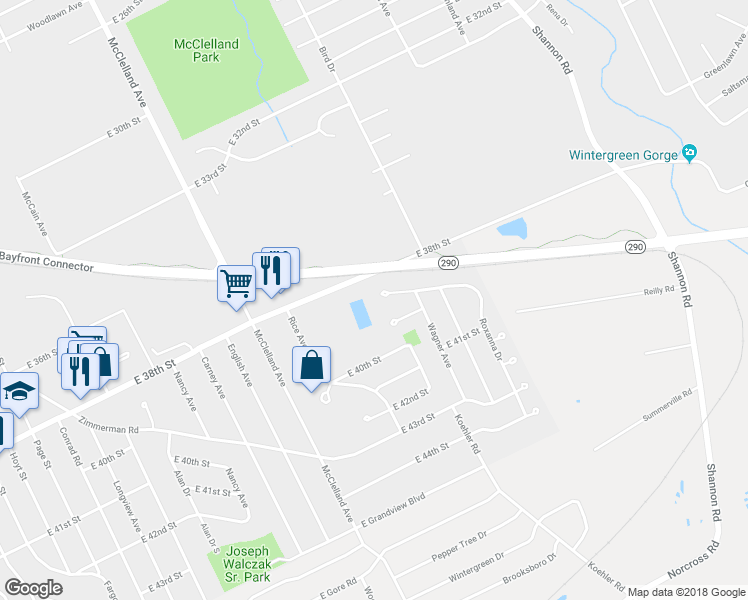 map of restaurants, bars, coffee shops, grocery stores, and more near 2523 Hope Drive in Erie
