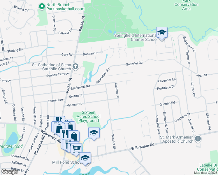 map of restaurants, bars, coffee shops, grocery stores, and more near 251 Senator Street in Springfield