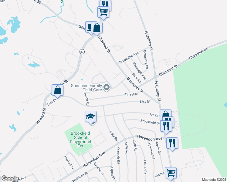 map of restaurants, bars, coffee shops, grocery stores, and more near 89 Stephen Drive in Brockton