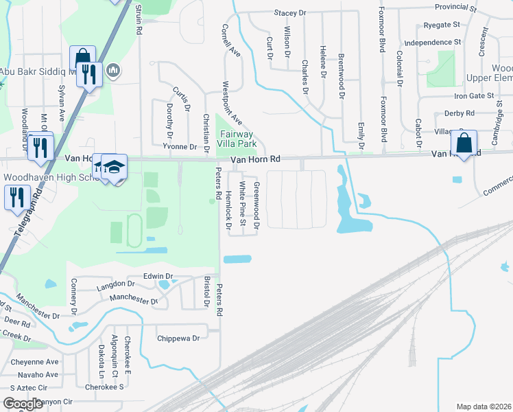 map of restaurants, bars, coffee shops, grocery stores, and more near Greenwood Drive in Flat Rock