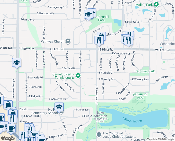 map of restaurants, bars, coffee shops, grocery stores, and more near 1214 East Suffield Drive in Arlington Heights
