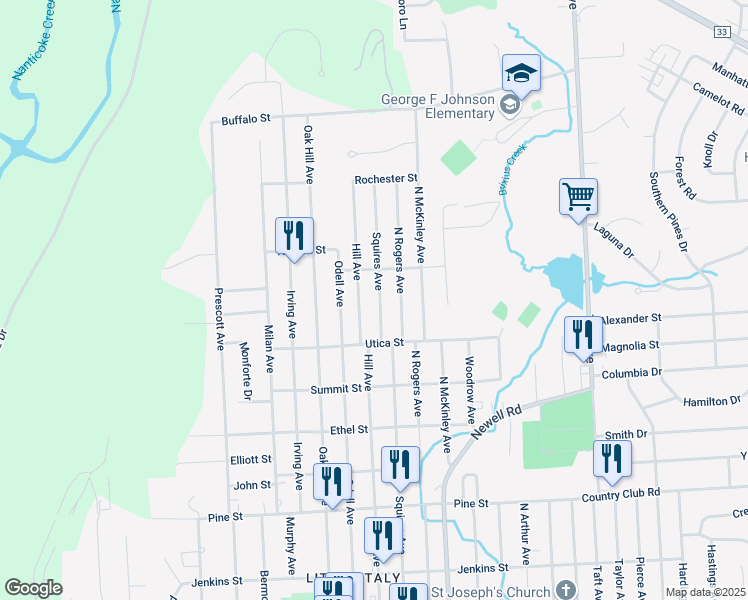 map of restaurants, bars, coffee shops, grocery stores, and more near 823 Squires Avenue in Endicott