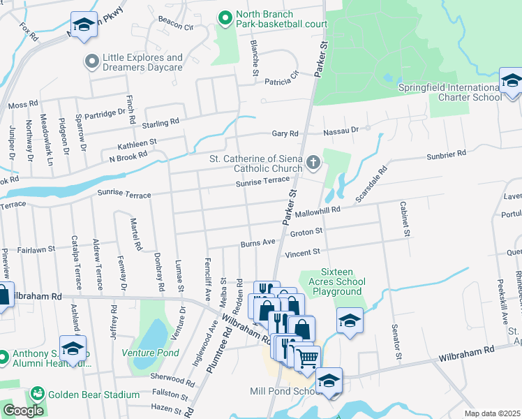 map of restaurants, bars, coffee shops, grocery stores, and more near 49 Brewster St in Springfield