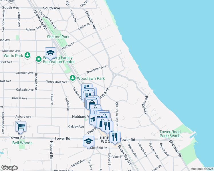 map of restaurants, bars, coffee shops, grocery stores, and more near 206 Scott Avenue in Winnetka
