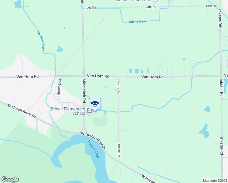 map of restaurants, bars, coffee shops, grocery stores, and more near 25416 Odette Road in Flat Rock
