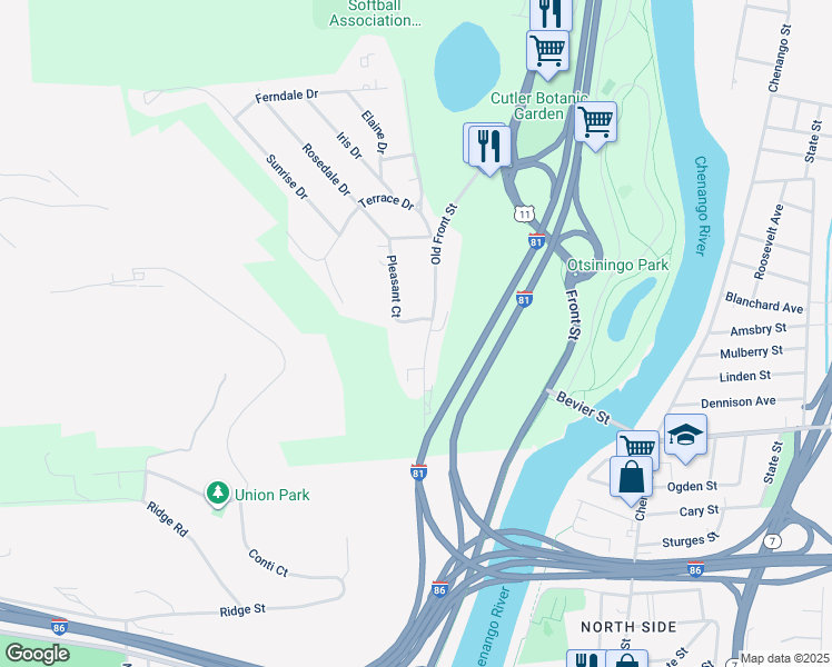 map of restaurants, bars, coffee shops, grocery stores, and more near 549 Front Street in Binghamton