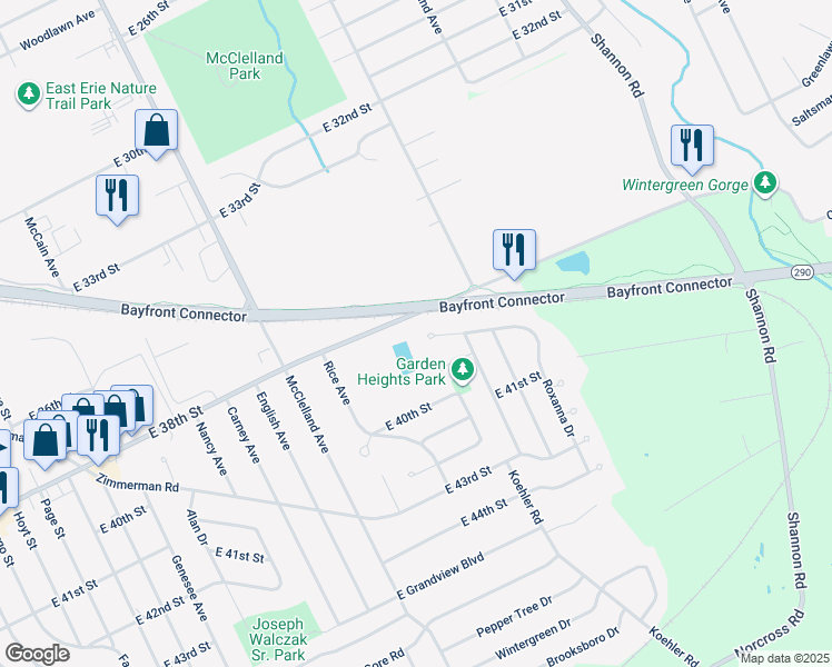 map of restaurants, bars, coffee shops, grocery stores, and more near 2523 Hope Drive in Erie