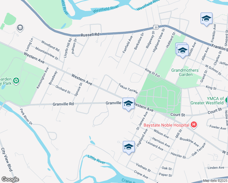 map of restaurants, bars, coffee shops, grocery stores, and more near 61 Western Avenue in Westfield