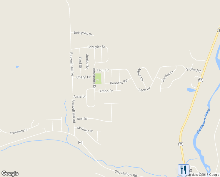 map of restaurants, bars, coffee shops, grocery stores, and more near 1136 Simon Drive in Endicott
