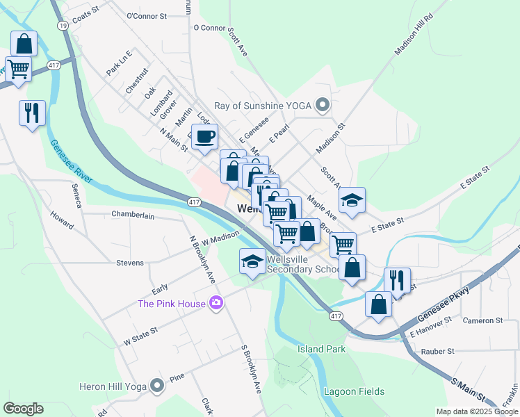map of restaurants, bars, coffee shops, grocery stores, and more near in Wellsville