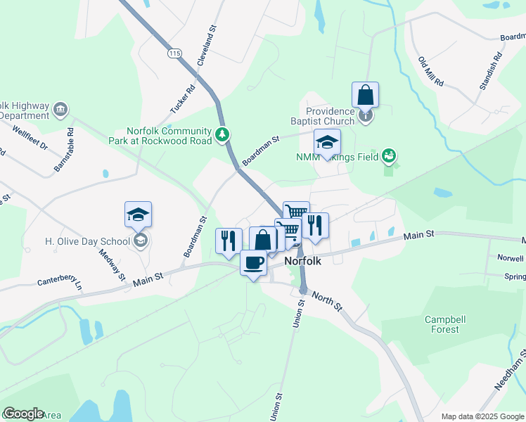 map of restaurants, bars, coffee shops, grocery stores, and more near 31 Rockwood Road in Norfolk