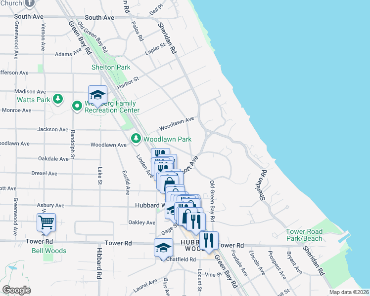 map of restaurants, bars, coffee shops, grocery stores, and more near 96 Glenwood Avenue in Winnetka