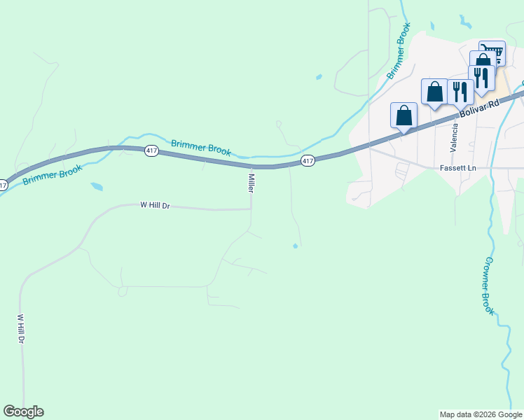 map of restaurants, bars, coffee shops, grocery stores, and more near 2860 Miller Road in Wellsville