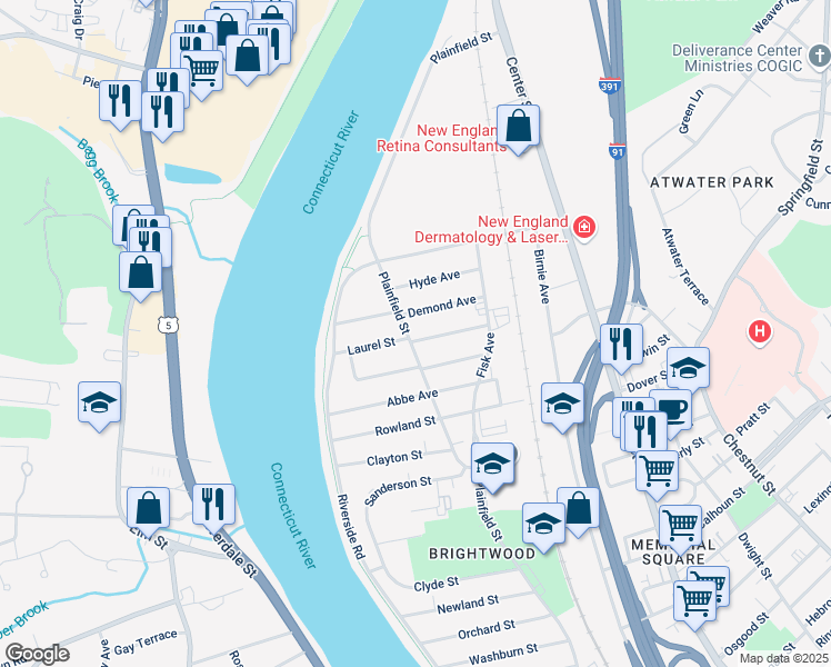 map of restaurants, bars, coffee shops, grocery stores, and more near in Springfield