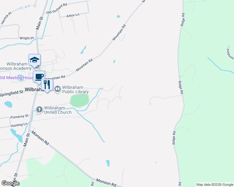 map of restaurants, bars, coffee shops, grocery stores, and more near 2 Hilltop Park in Wilbraham