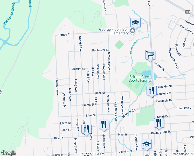 map of restaurants, bars, coffee shops, grocery stores, and more near 823 Squires Avenue in Endicott