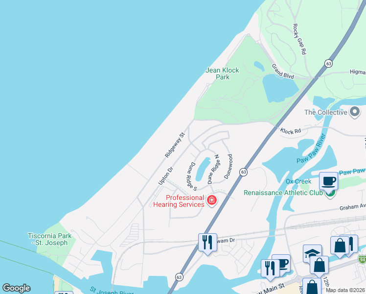 map of restaurants, bars, coffee shops, grocery stores, and more near 485 Upton Drive in St. Joseph