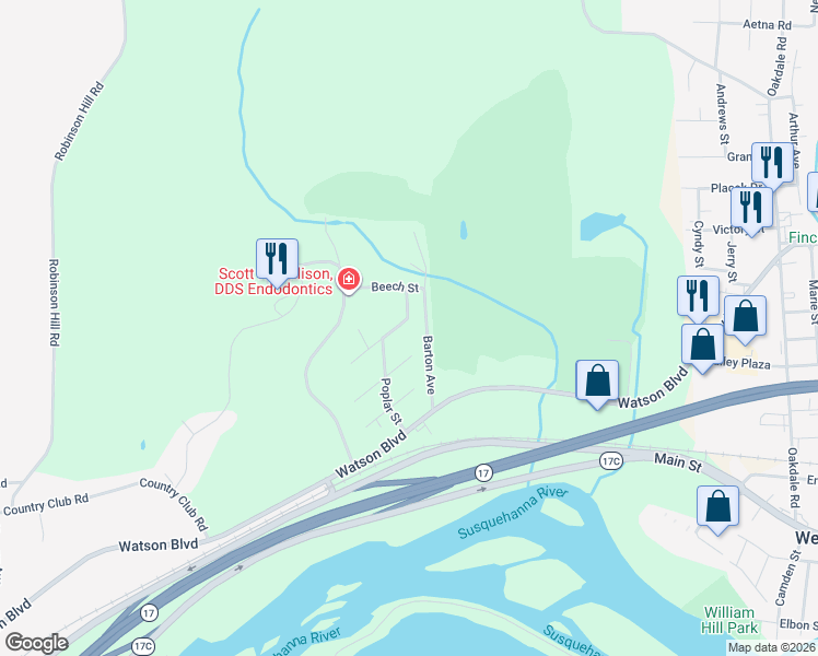 map of restaurants, bars, coffee shops, grocery stores, and more near 21 Barton Ave in Johnson City