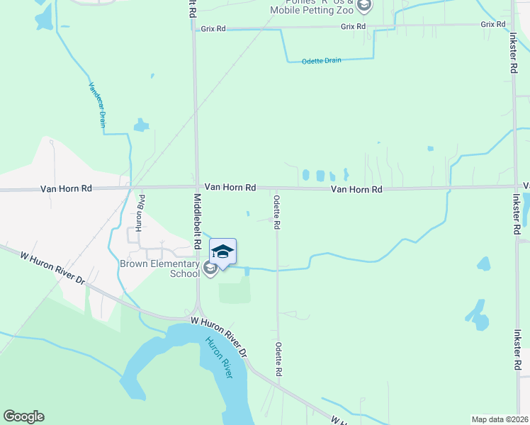 map of restaurants, bars, coffee shops, grocery stores, and more near 25416 Odette Road in Flat Rock