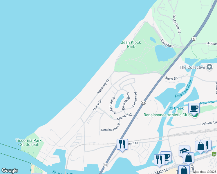 map of restaurants, bars, coffee shops, grocery stores, and more near 488 Upton Drive in Saint Joseph