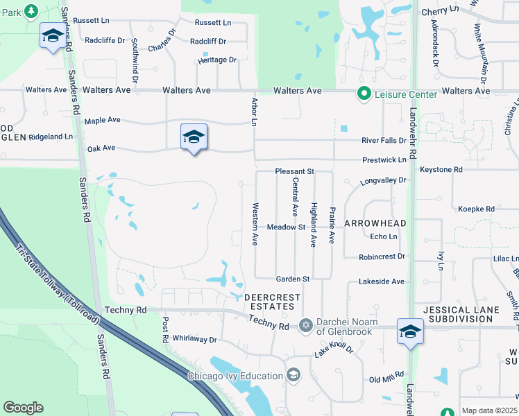 map of restaurants, bars, coffee shops, grocery stores, and more near 1697 Western Avenue in Northbrook