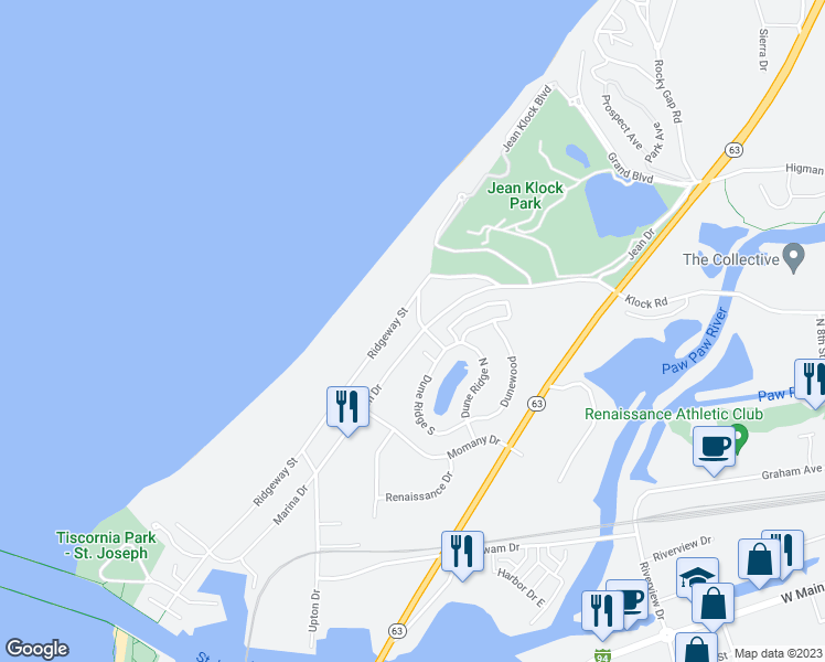 map of restaurants, bars, coffee shops, grocery stores, and more near 490 Upton Drive in Saint Joseph