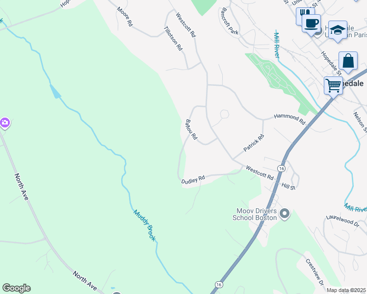 map of restaurants, bars, coffee shops, grocery stores, and more near 20 Dudley Road in Mendon