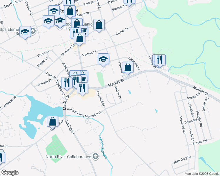 map of restaurants, bars, coffee shops, grocery stores, and more near 304 Market Street in Rockland