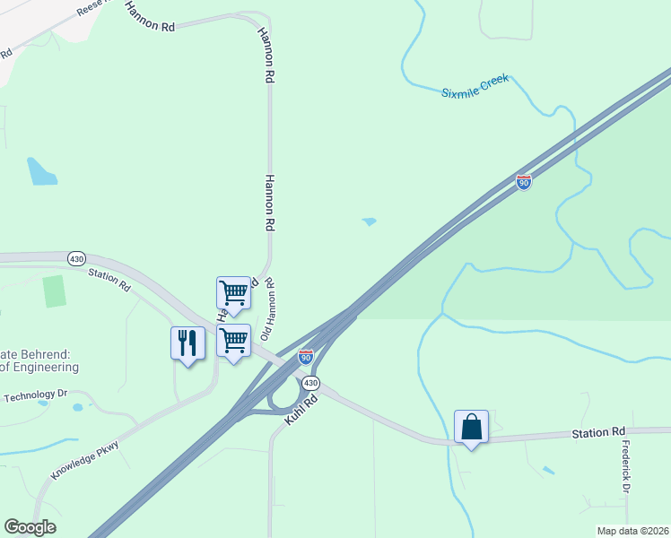 map of restaurants, bars, coffee shops, grocery stores, and more near 5019 Hannon Rd in Erie