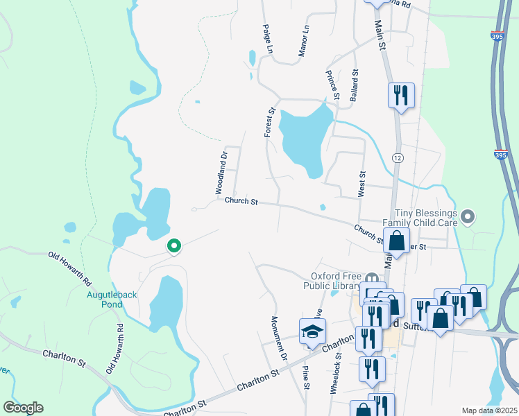 map of restaurants, bars, coffee shops, grocery stores, and more near 42 Church Street in Oxford