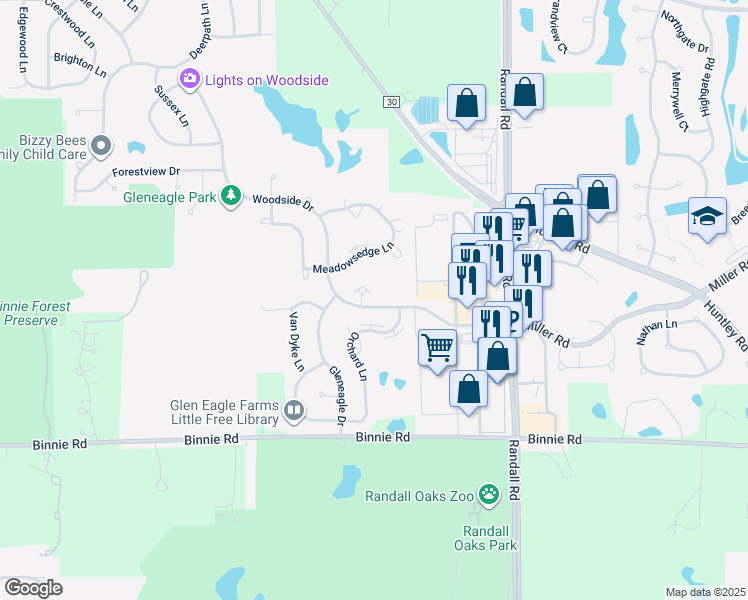 map of restaurants, bars, coffee shops, grocery stores, and more near 2264 Miller Road in Carpentersville