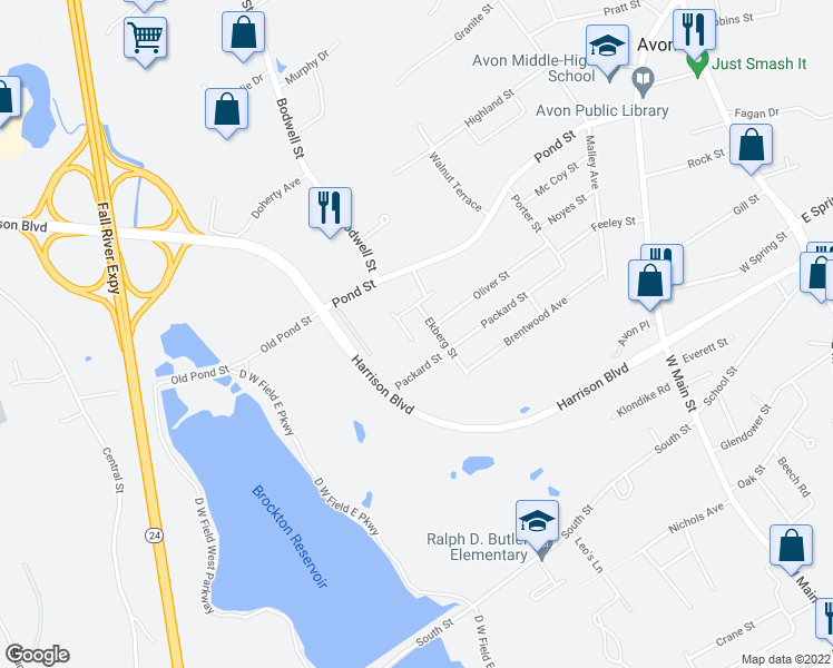 map of restaurants, bars, coffee shops, grocery stores, and more near 6 Ballum Road in Avon